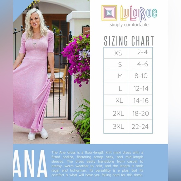 Lularoe “Ana” dress M Purple with pink trim neck and arms NWT - Picture 5 of 5